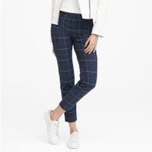 BANANA REPUBLIC Sloan Slim Full Length Pants 8P Blue Plaid Trousers NWT